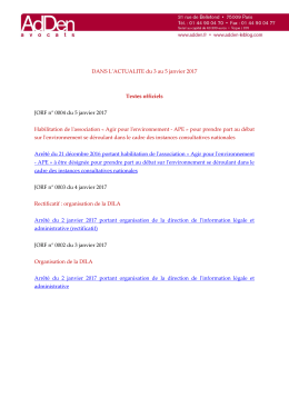 DANS L`ACTUALITE du 3 au 5 janvier 2017 Textes officiels JORF n