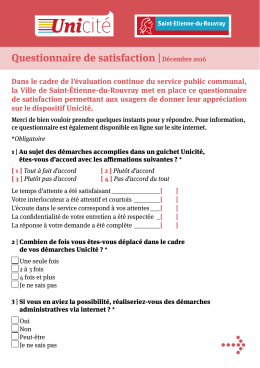 Questionnaire de satisfaction |Décembre 2016