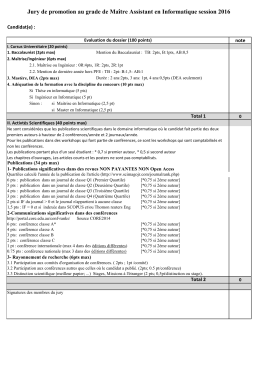 Jury de promotion au grade de Maître Assistant en Informatique