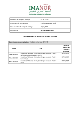 Commission de normalisation : Produits artisanaux (CN 049) Code