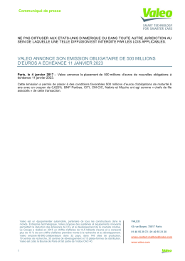 valeo annonce son emission obligataire de 500 millions d`euros a