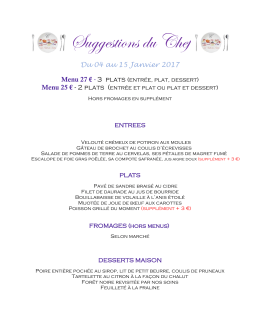 Suggestions du Chef - H&ocirc;tel Axotel Lyon Perrache