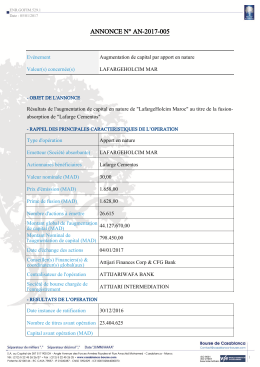 Résultats de l`augmentation de capital en nature.