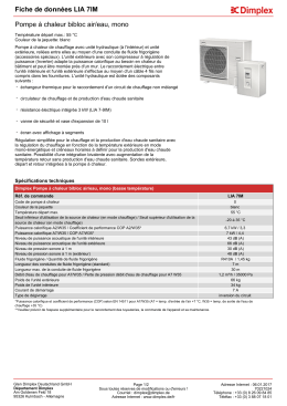 Fiche de données Pompe à chaleur bibloc air/eau, mono