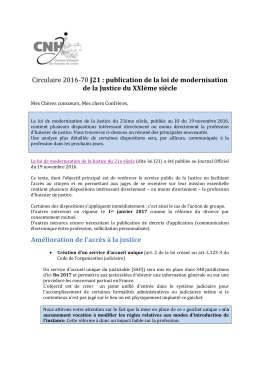 Circulaire 2016-70 J21 : publication de la loi de modernisation de la