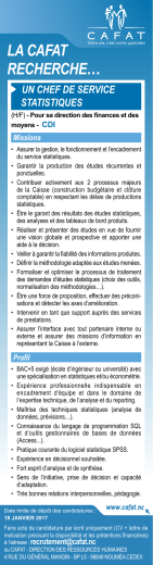 la cafat recherche&hellip; un chef de service statistiques