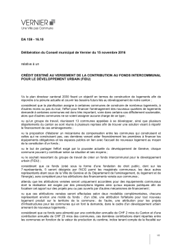 DA 159 - 16.10 D&eacute;lib&eacute;ration du Conseil municipal de Vernier du 15
