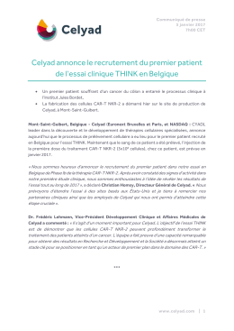 Celyad annonce le recrutement du premier patient de l`essai