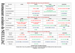 MENU SEMAINE DU 03 AU 06 JANVIER 2017 PLATS MENU