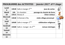 PROGRAMME des ACTIVITES Janvier 2017 -4ème étage