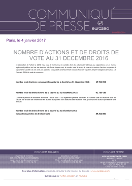 Nb actions et droits de vote 31.12.2016
