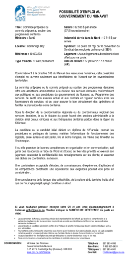 POSSIBILITÉ D`EMPLOI AU GOUVERNEMENT DU NUNAVUT