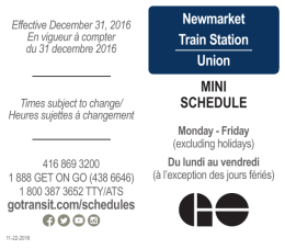Newmarket Train Station Union MINI SCHEDULE
