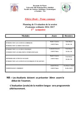 1 semestre - Facult&eacute; des Sciences Juridiques, Economiques et