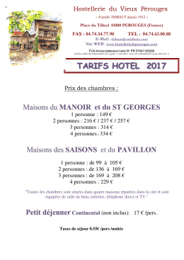 Tarifs hôtel 2017