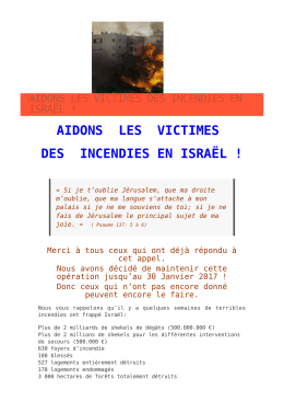 aidons les victimes des incendies en isra&euml;l