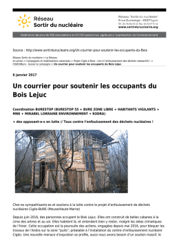 Un courrier pour soutenir les occupants du Bois Lejuc