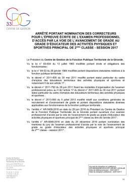 Arr&ecirc;t&eacute; portant nomination des correcteurs pour l`&eacute;preuve &eacute;crite de l
