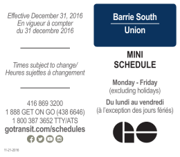 Barrie South Union MINI SCHEDULE