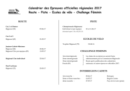 Calendrier des Epreuves officielles r&eacute;gionales 2017 Route