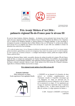 Prix Avenir Métiers d`Art 2016 : palmarès régional Île-de