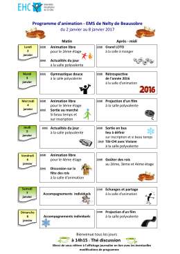 Programme animation semaine du 2 au 8 janvier 2017