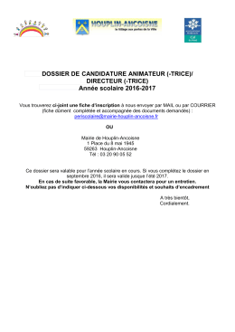 DOSSIER DE CANDIDATURE ANIMATEUR (-TRICE)