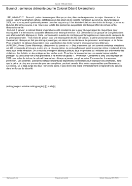 Burundi : sentence cl&eacute;mente pour le Colonel D&eacute;sir&eacute; Uwamahoro