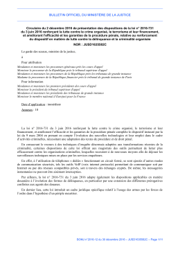 Circulaire du 2 d&eacute;cembre 2016 - Justice / Textes et r&eacute;formes