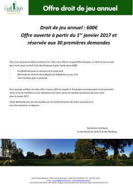 Offre droit de jeu annuel