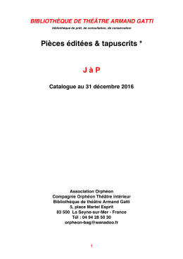 Catalogue de pi&egrave;ces de th&eacute;&acirc;tre: J/P