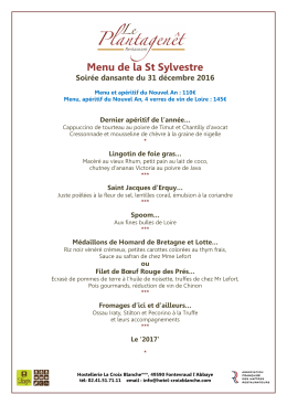 Menu – St Sylvestre - Hotel Croix Blanche