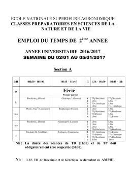 Emploi du temps 2 éme année du 02 au 05/01/2017