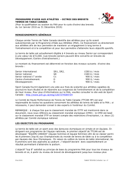 OCTROI DES BREVETS TENNIS DE TABLE CANADA