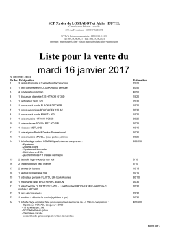 Liste pour la vente du mardi 16 janvier 2017