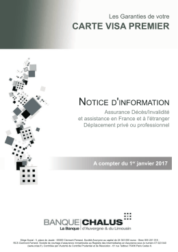 Carte Visa Premier notice assistance/assurance