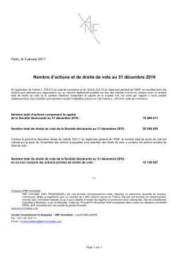 Nombre d`actions et de droits de vote au 31