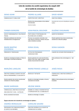 Liste des membres du comit&eacute; - Soci&eacute;t&eacute; de criminologie du Qu&eacute;bec