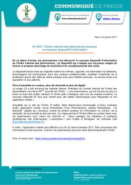 CP Nouveau dispositif Vdef - Ordre National des Pharmaciens