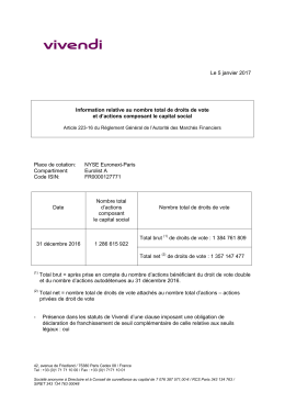 Le 5 janvier 2017 Information relative au nombre total de