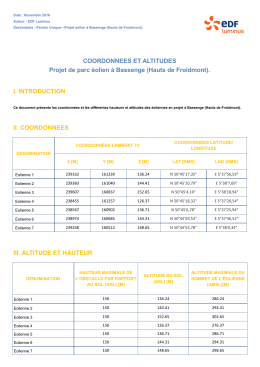 COORDONNEES ET ALTITUDES Projet de parc &eacute;olien &agrave;