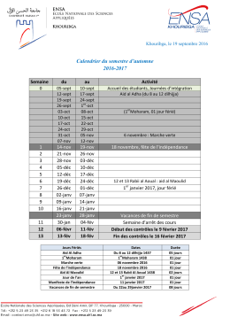 Calendrier du semestre d`automne 2016-2017