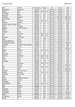 COURS INTENSIFS JANVIER 2017 Nom Pr&eacute;nom n&deg; Inscription