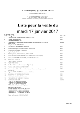 Liste pour la vente du mardi 17 janvier 2017