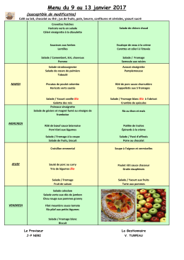 Menu du 9 au 13 janvier 2017