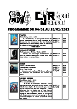 programme du 04/01 au 15/01/2017