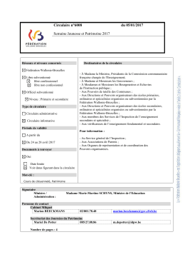Circulaire n°6008 du 05/01/2017 Semaine Jeunesse et Patrimoine