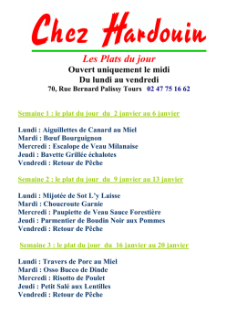 Plats du jour semaine 1,2 et 3