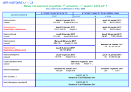UFR HISTOIRE L1 – L2 Dates des examens et partiels 1 semestre