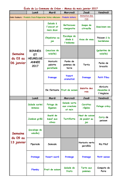 Menus du 3 au 27 janvier 2017